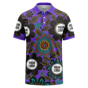 watercolor floral burst and olive leaves polo shirt for men