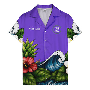 watercolor ocean waves hibiscus blooms palm leaf hawaiian shirt for men