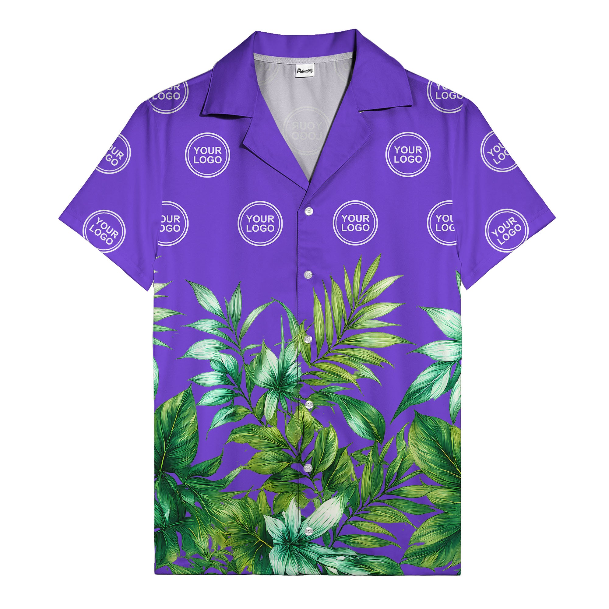 watercolor palm fronds & monogram logo repeat hawaiian shirt