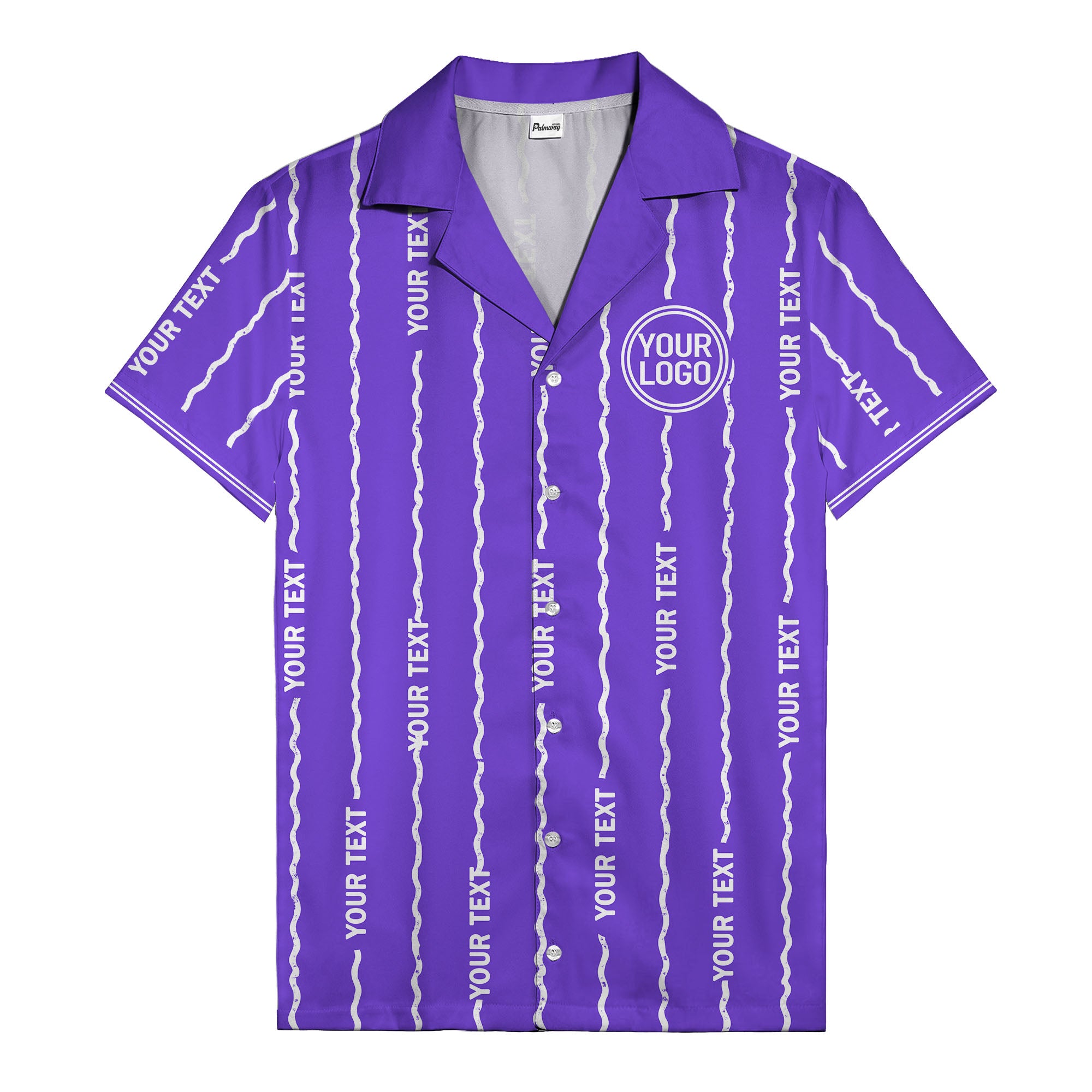 wavy line personalized hawaiian shirt with custom text & logo