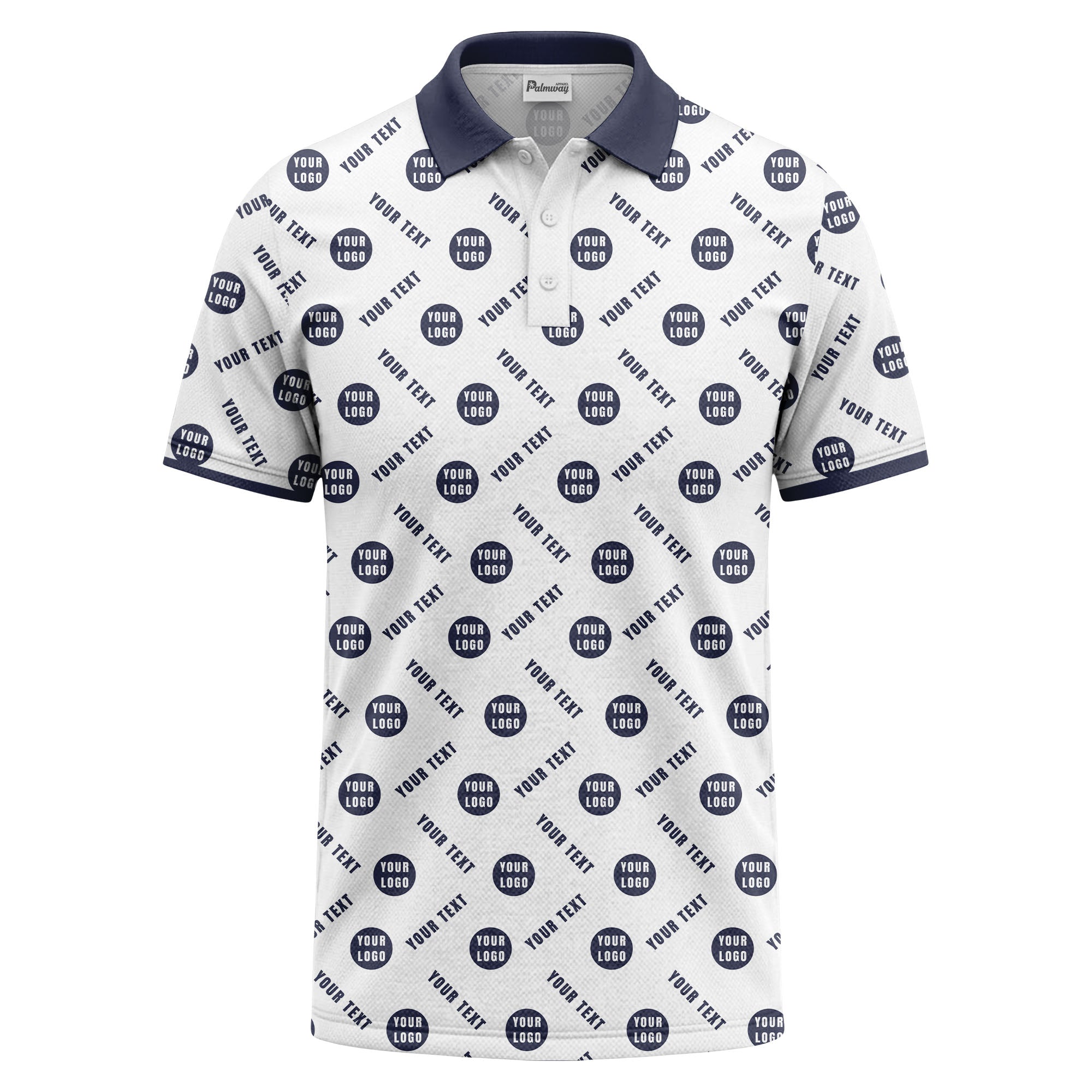 your name & logo repeat pattern all over print custom polo shirt