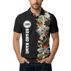 custom color tropical floral polo shirt | orchid & plumeria exotic all-over print