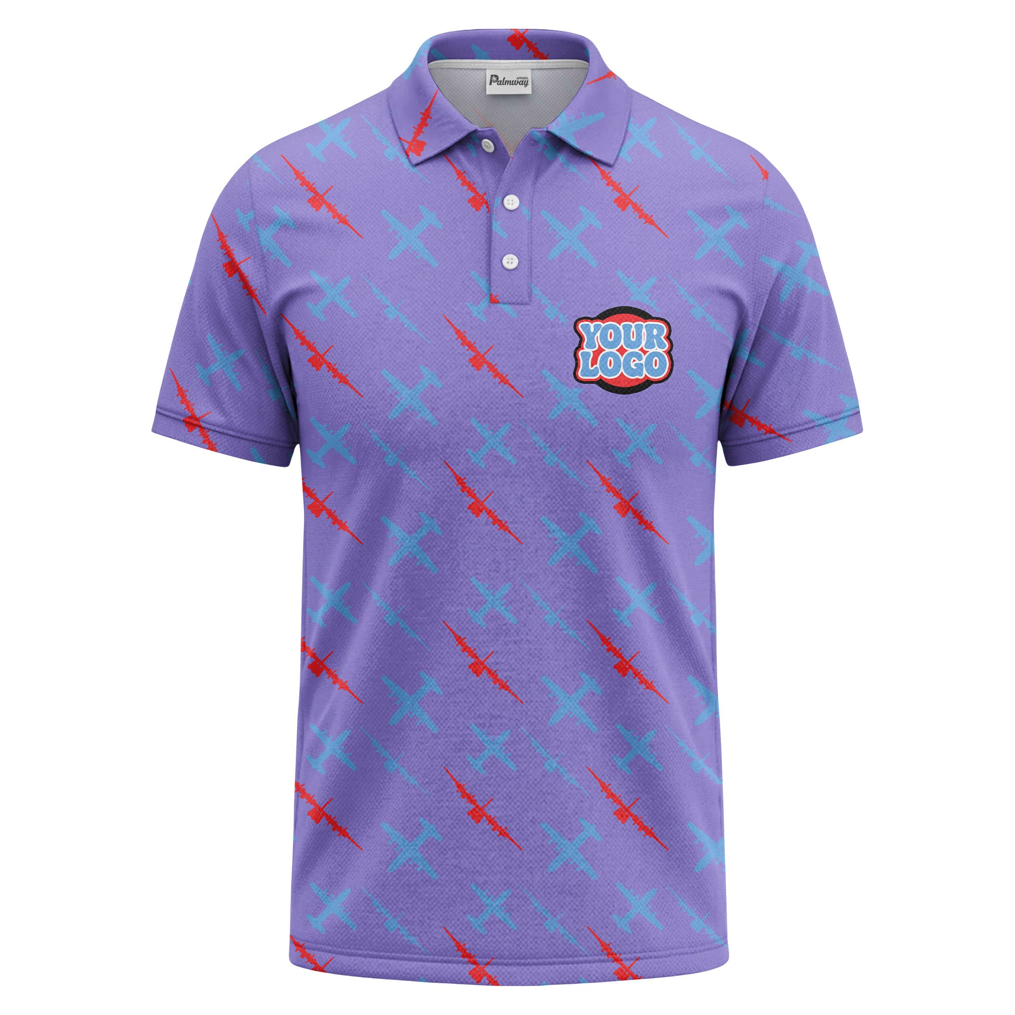 airplane silhouette repeat aviation graphic polo shirt for men