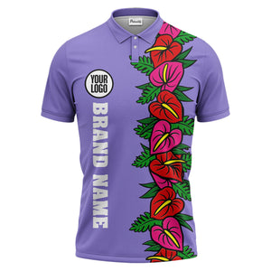 anthurium & emerald leaf stripe coral red polo shirt for men