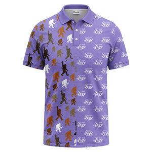 bigfoot golfers silhouette club pattern black polo shirt for men