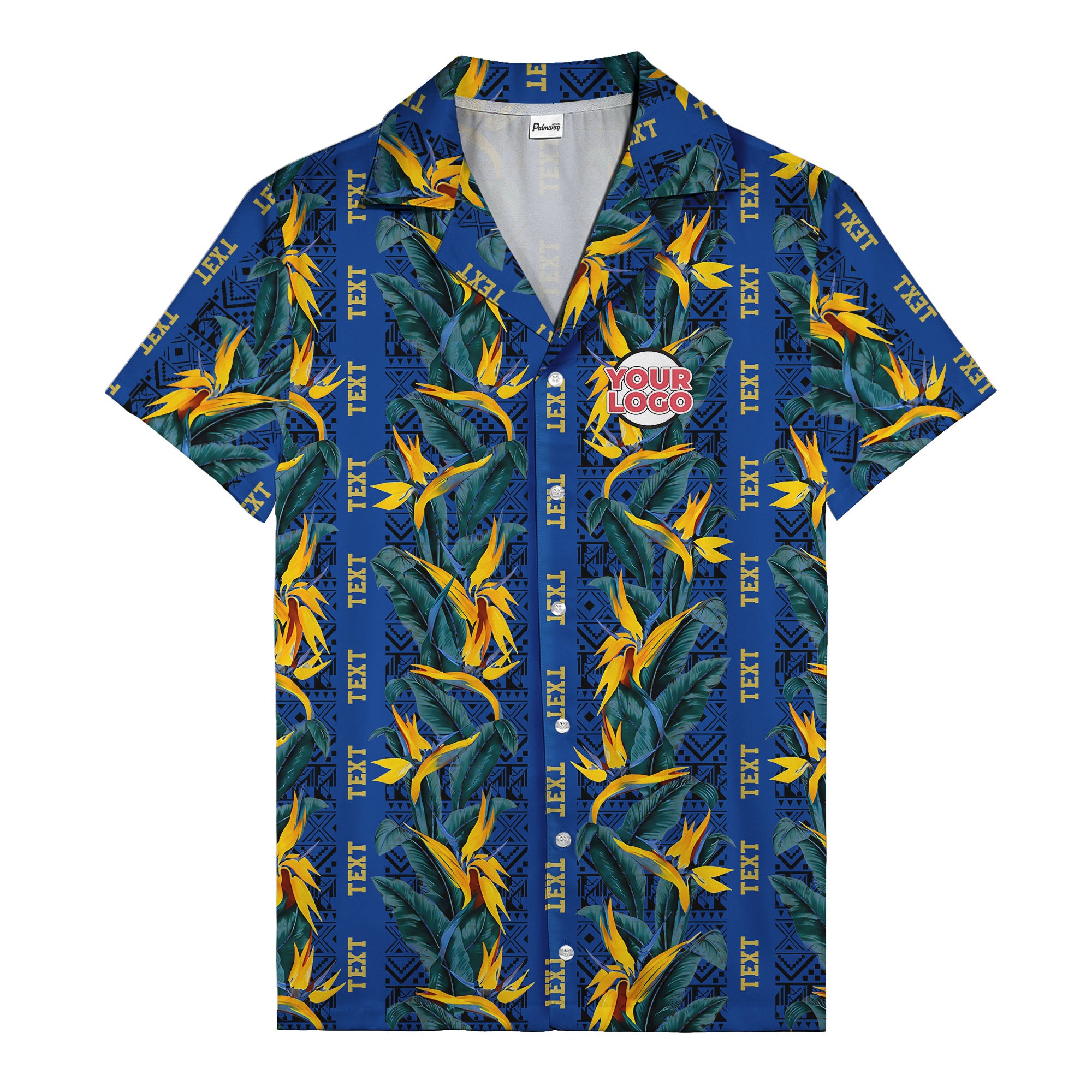 bird of paradise blossoms & tribal border black hawaiian shirt for men
