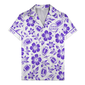 black hibiscus flowers & football silhouettes hawaiian shirt for men