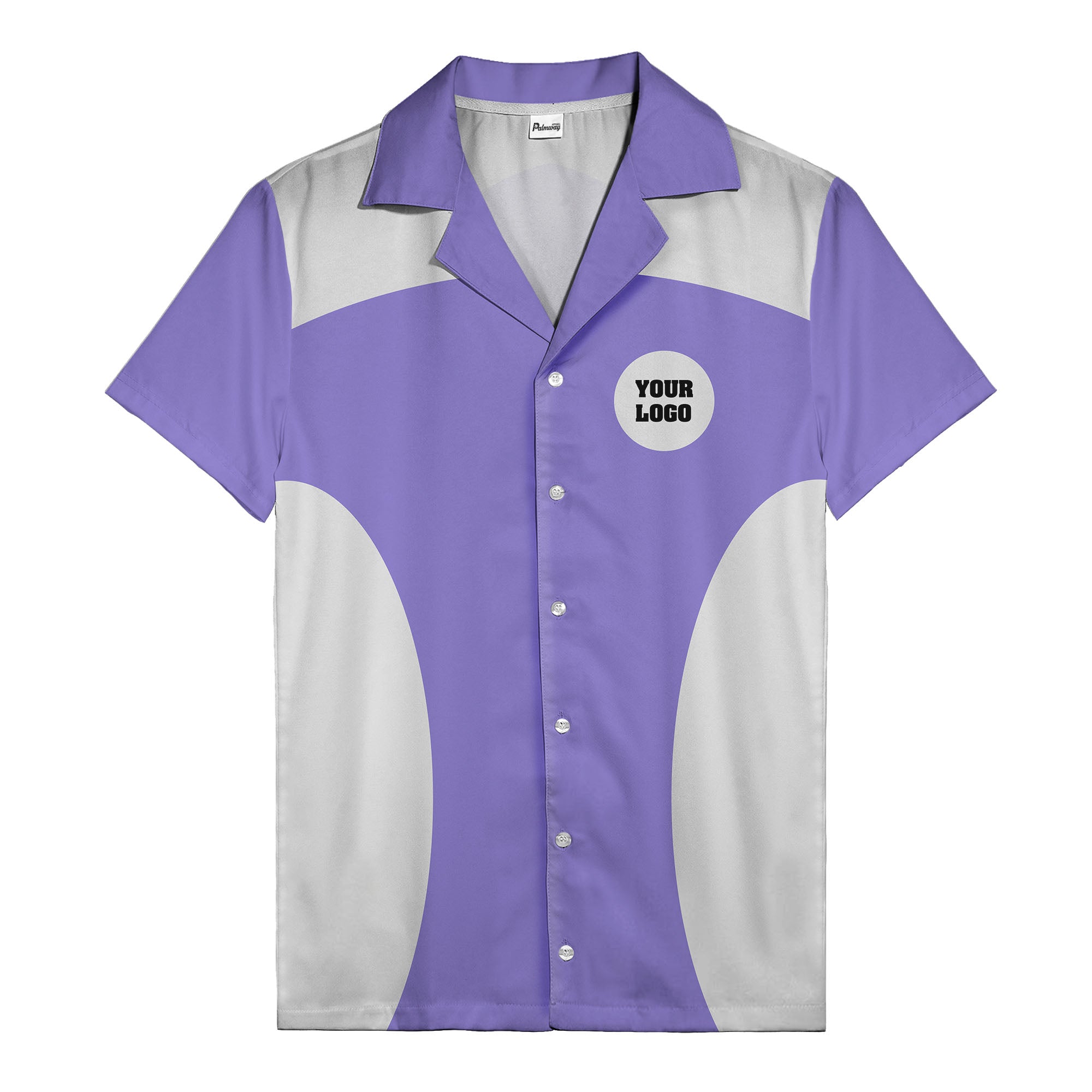black silver geometric bowling hawaiian shirt with custom logo patch