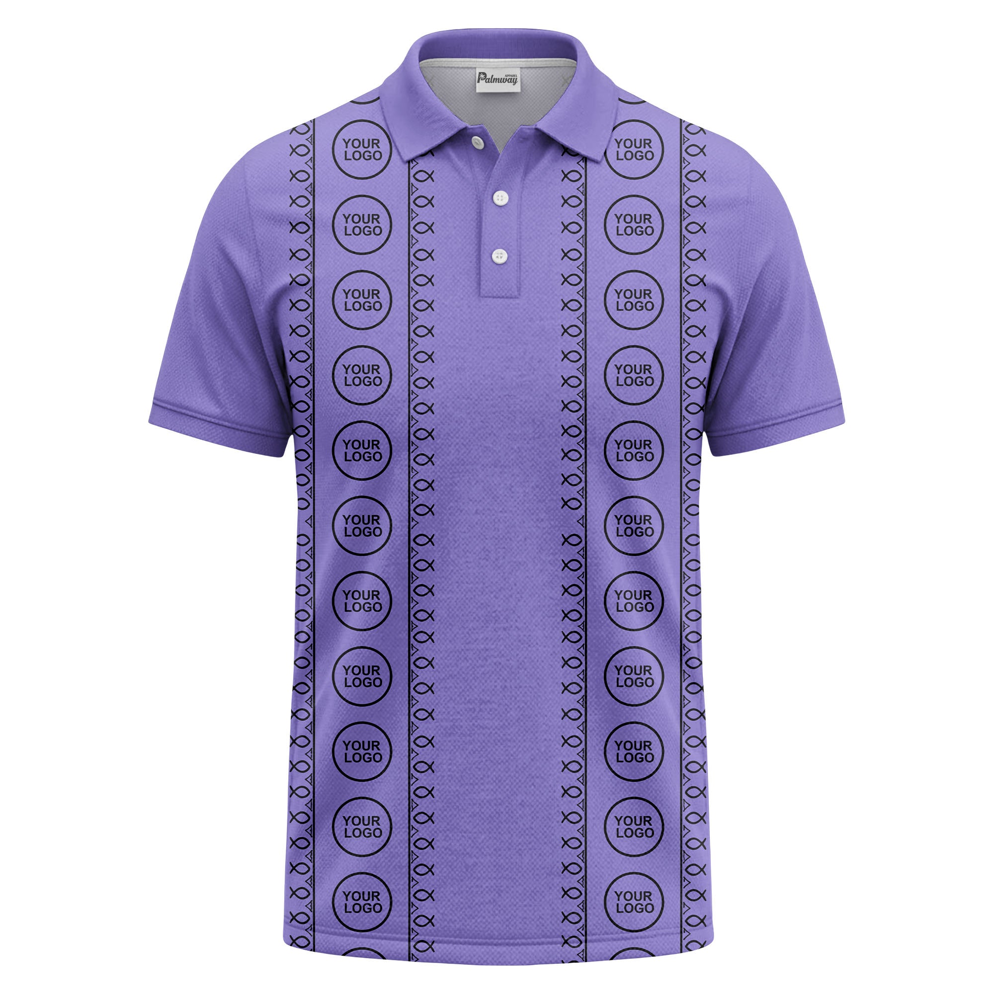 black white fish symbol repeat pattern golf polo shirt