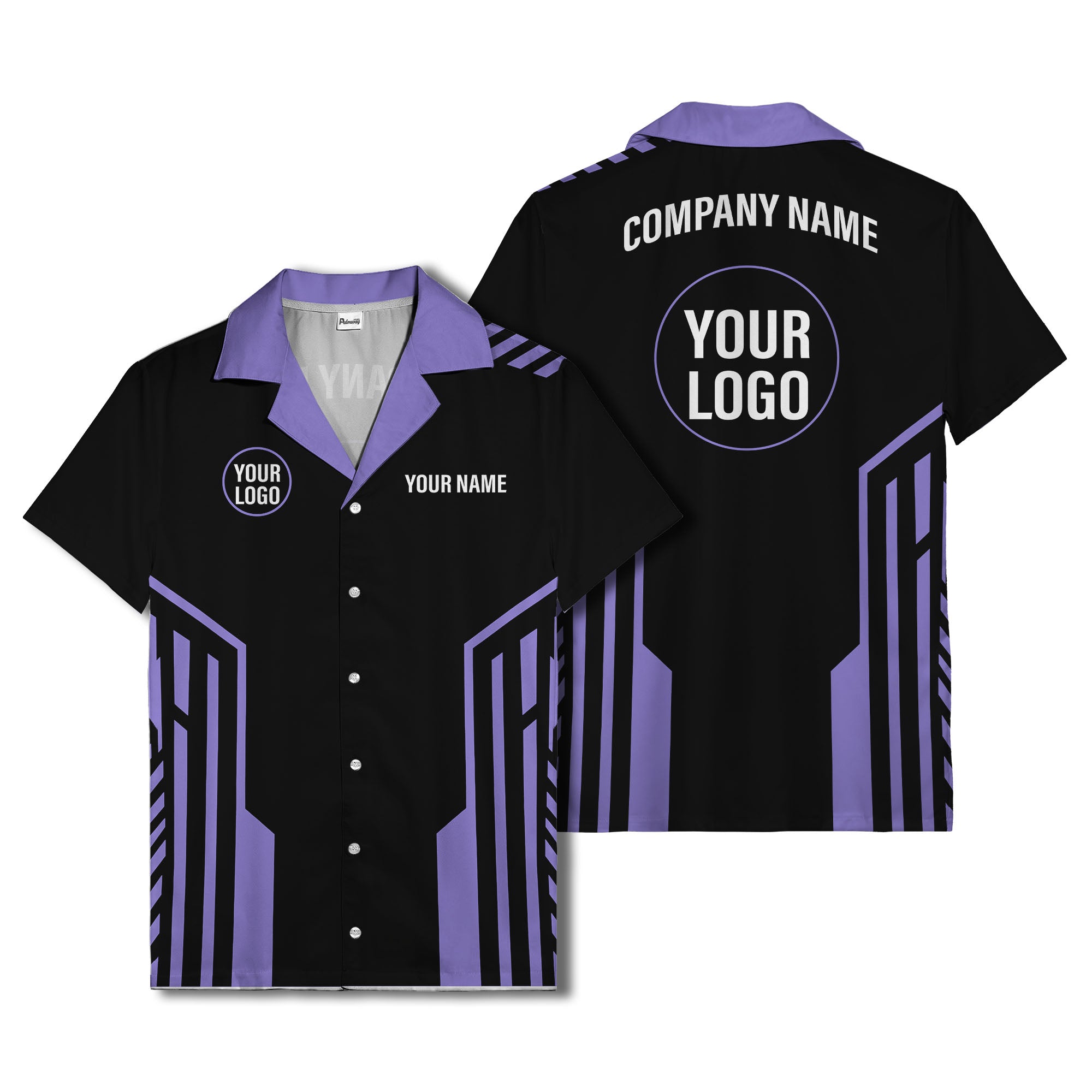 black white geometric stripe personalized logo circle hawaiian shirt