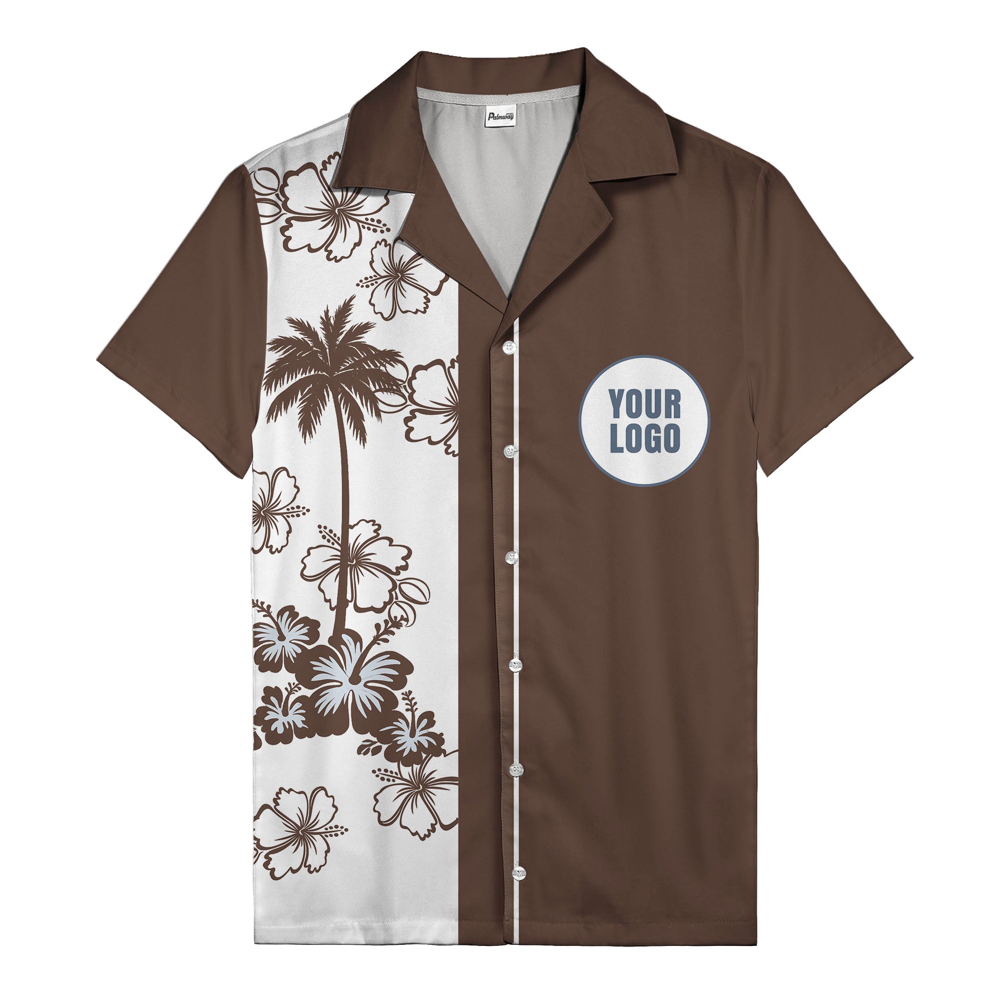 black white palm tree hibiscus panel graphic hawaiian shirt for men