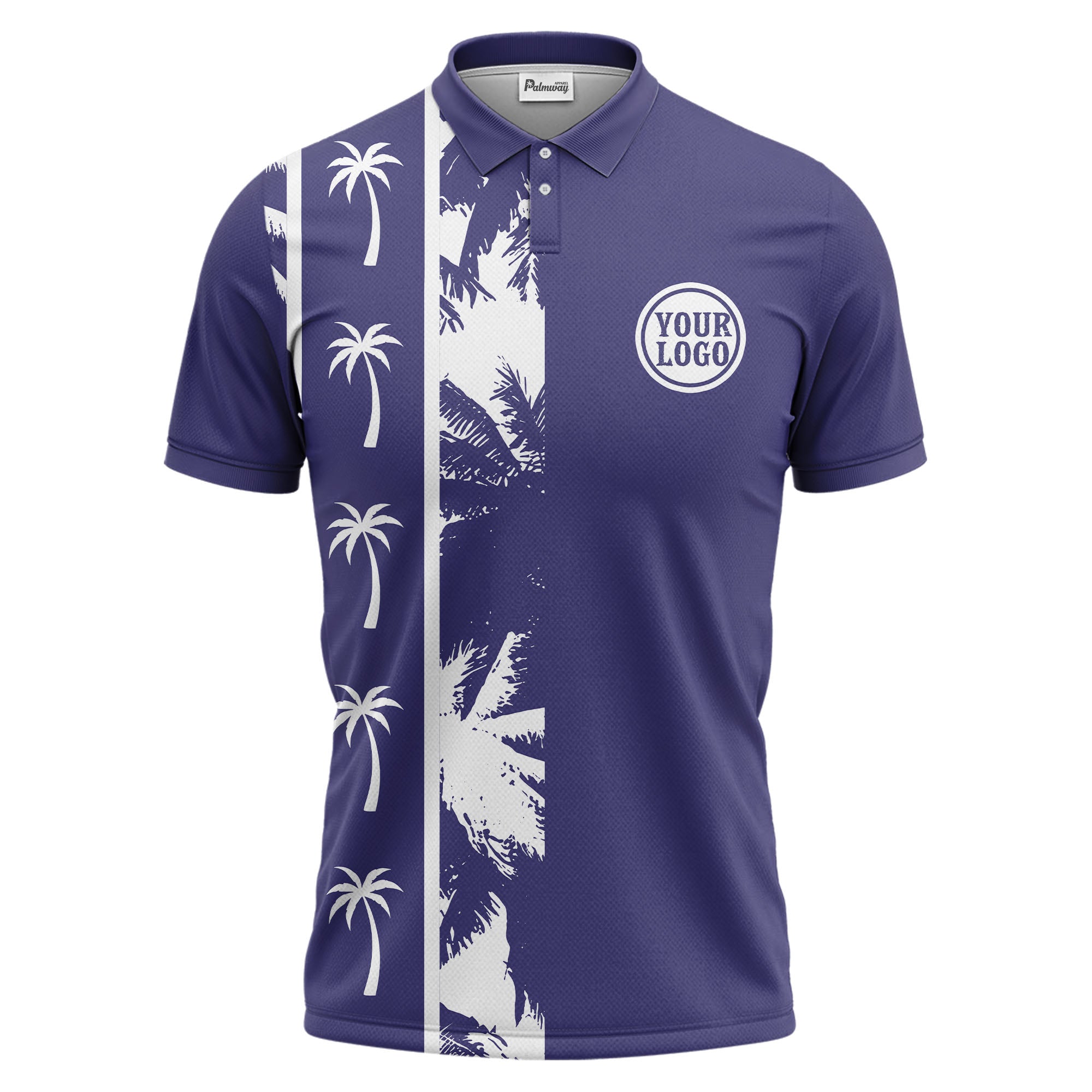 black white palm tree silhouette vertical stripe polo shirt for men
