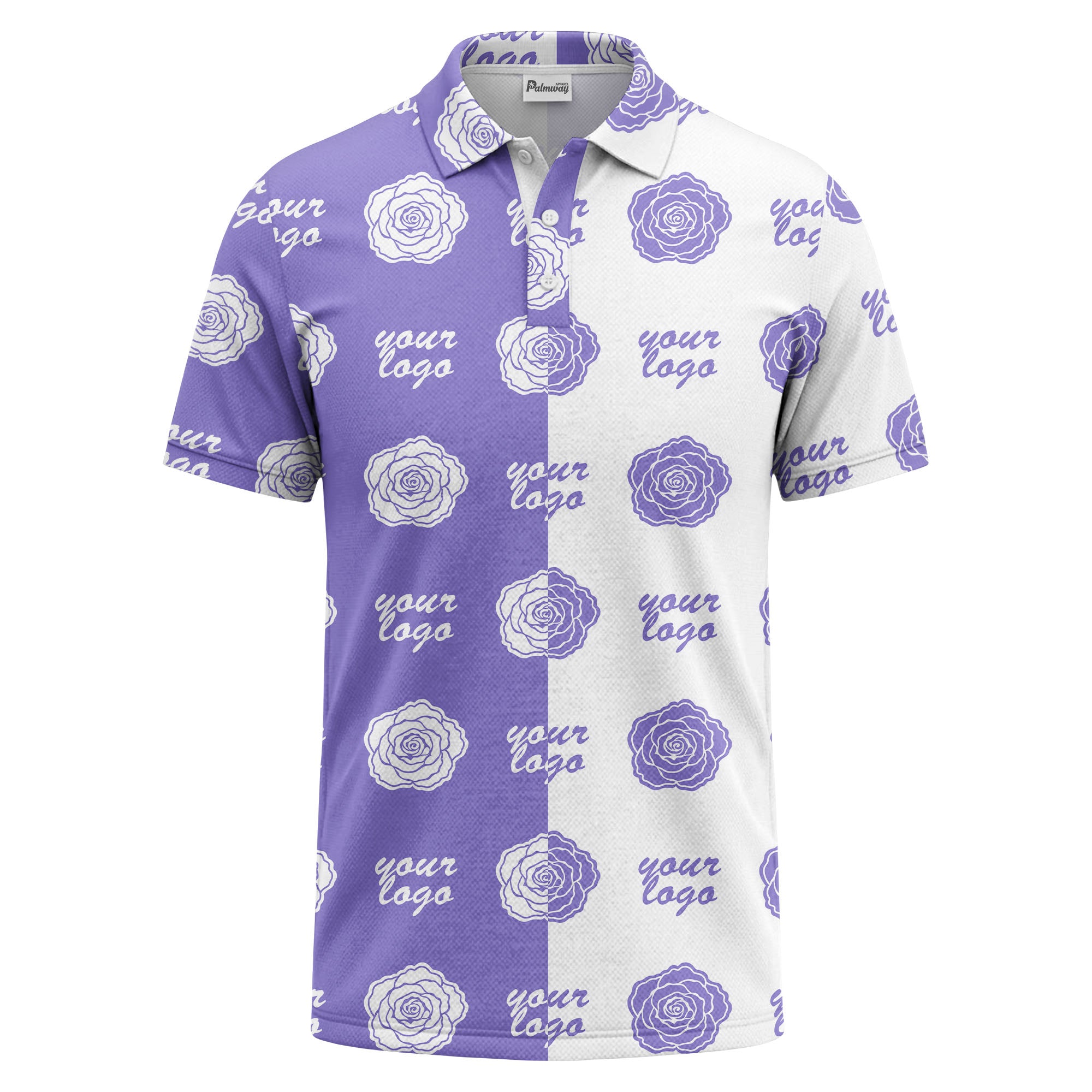 black white rose repeat custom logo monochrome polo shirt