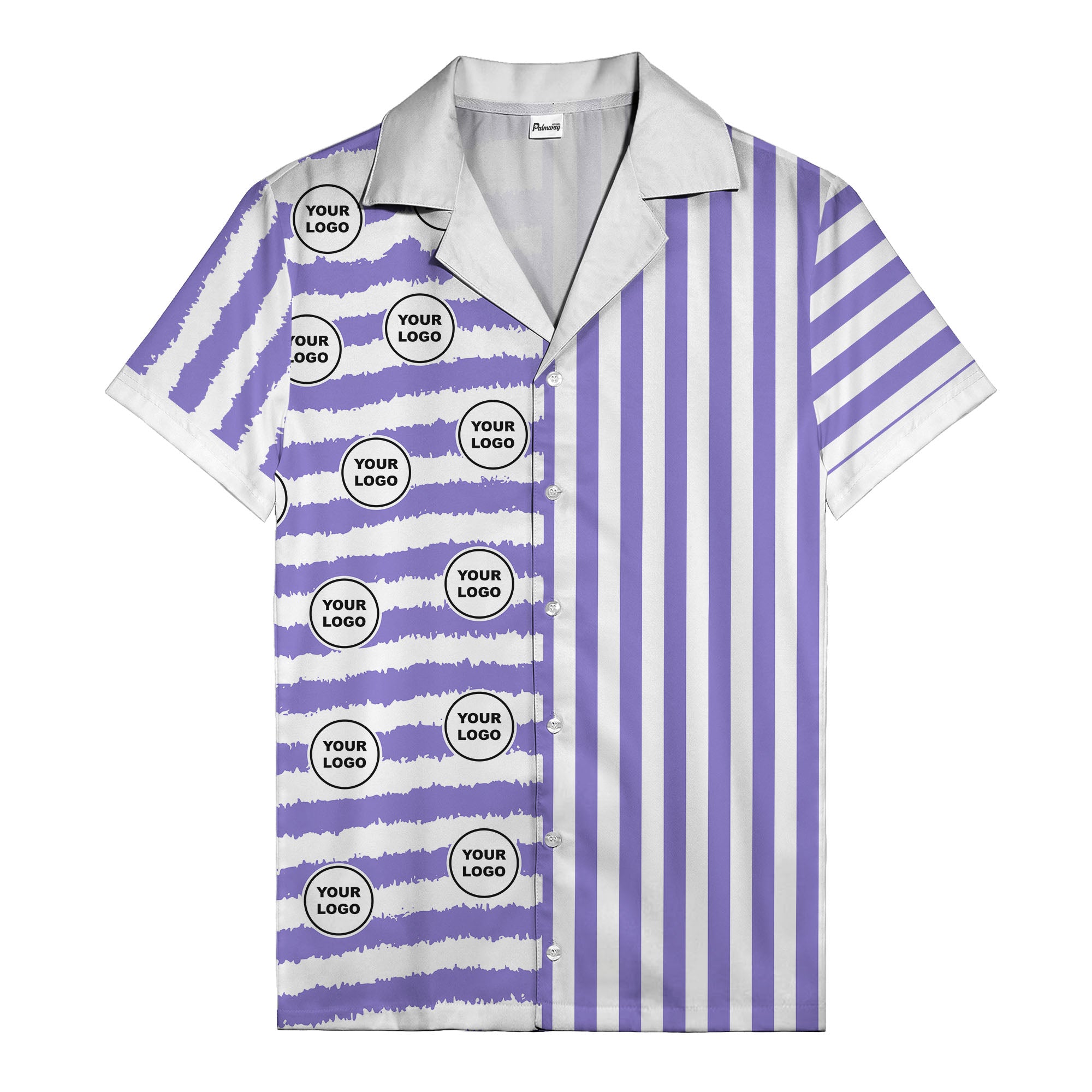 bold black-white stripe & circular logo hawaiian shirt