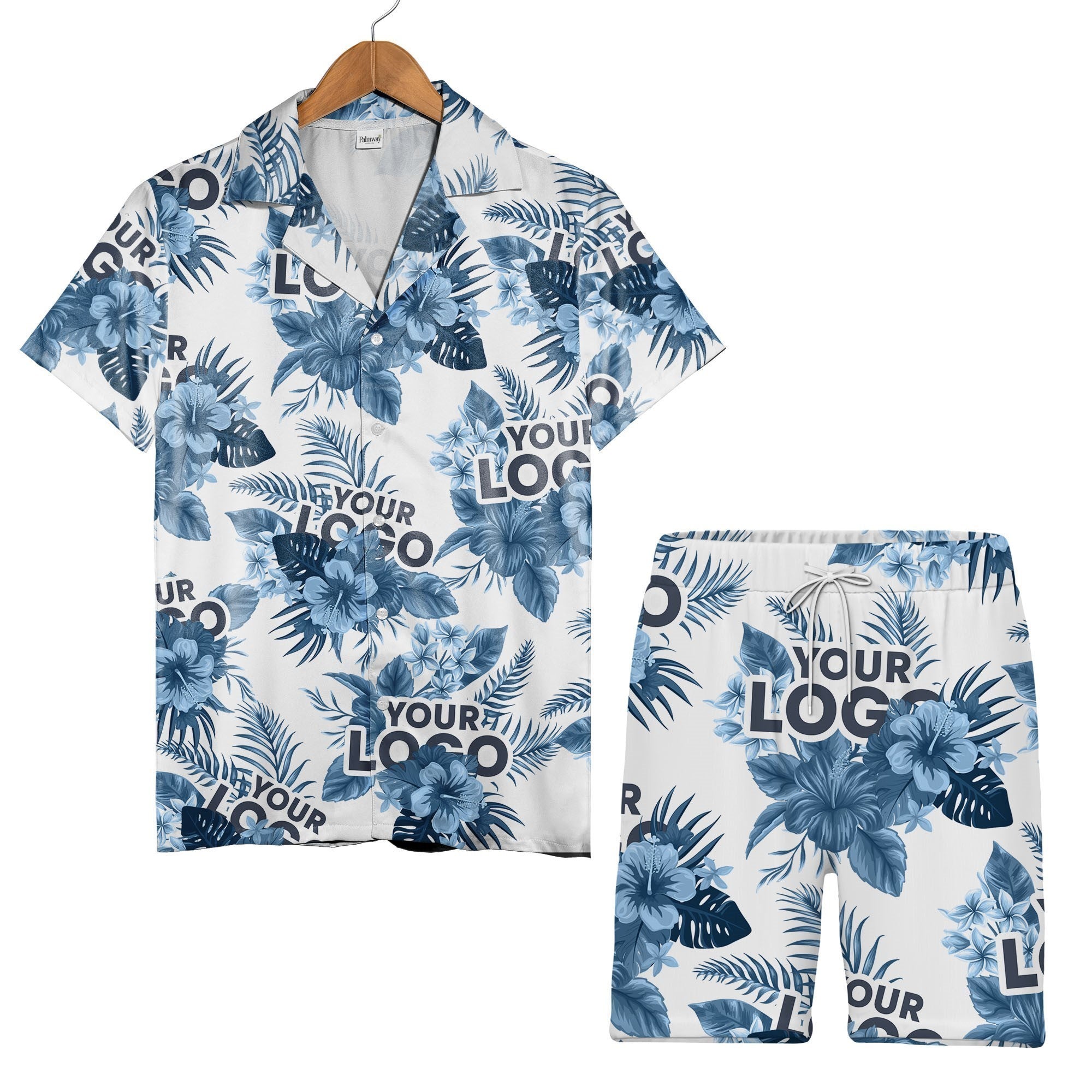 Clean White Corporate Hawaiian Shirt with Monstera Leaf Logo Design