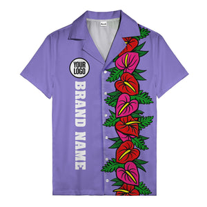 coral anthurium blooms & emerald leaf stripes hawaiian shirt for men