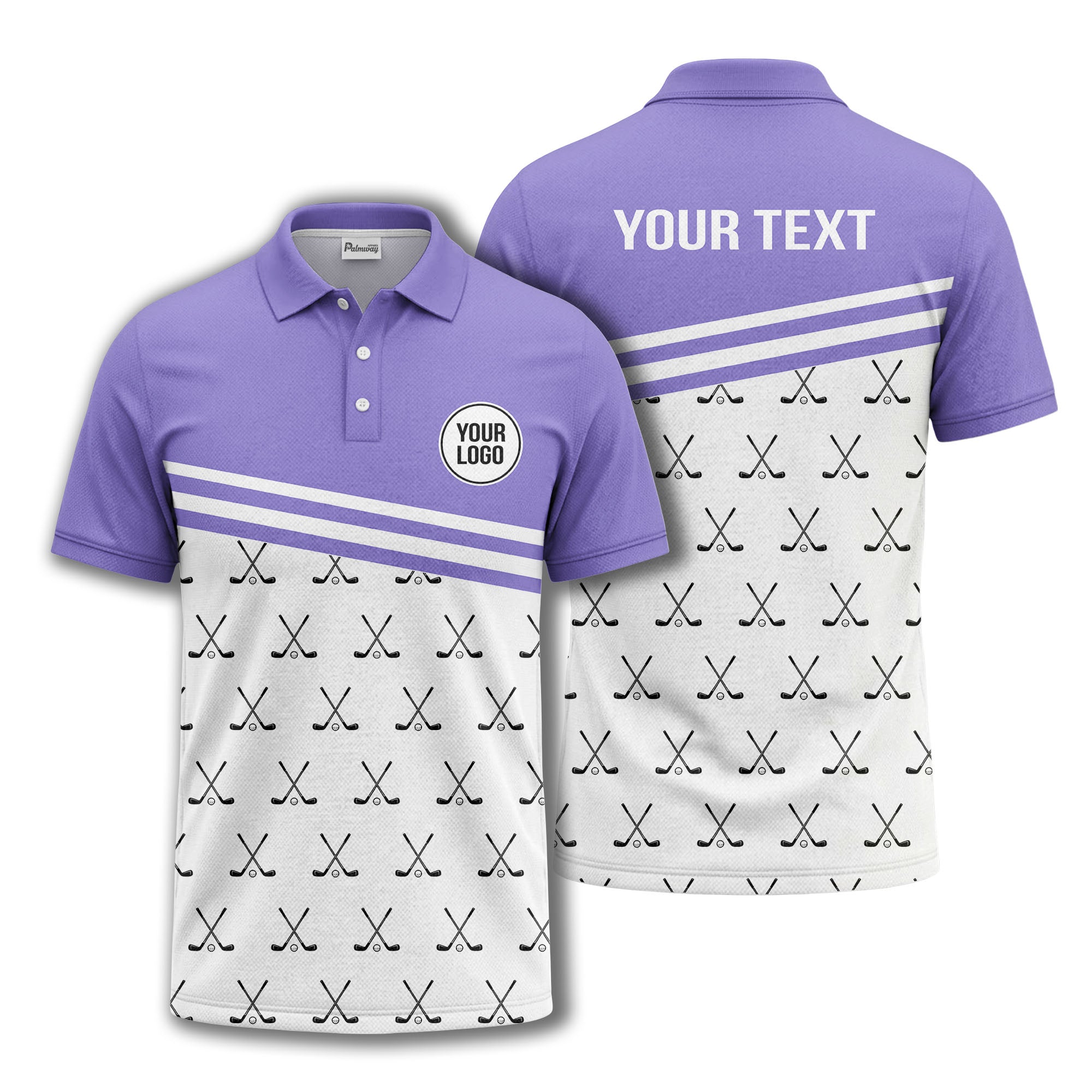 crossed golf clubs & balls repeat pattern polo shirt for men