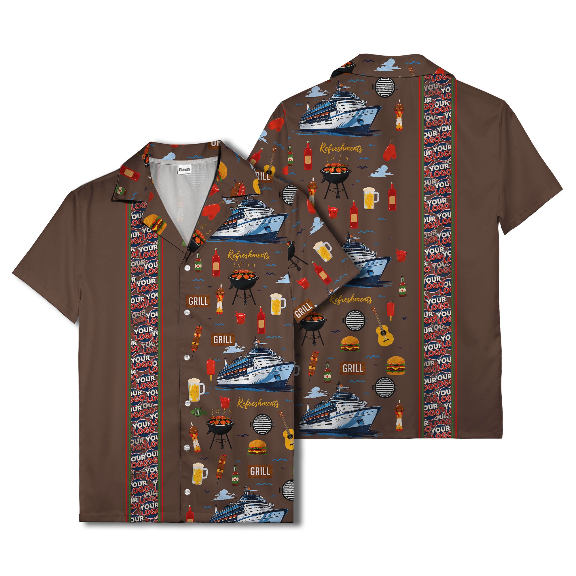 cruise ship grill & refreshments fun cartoon hawaiian shirt for men