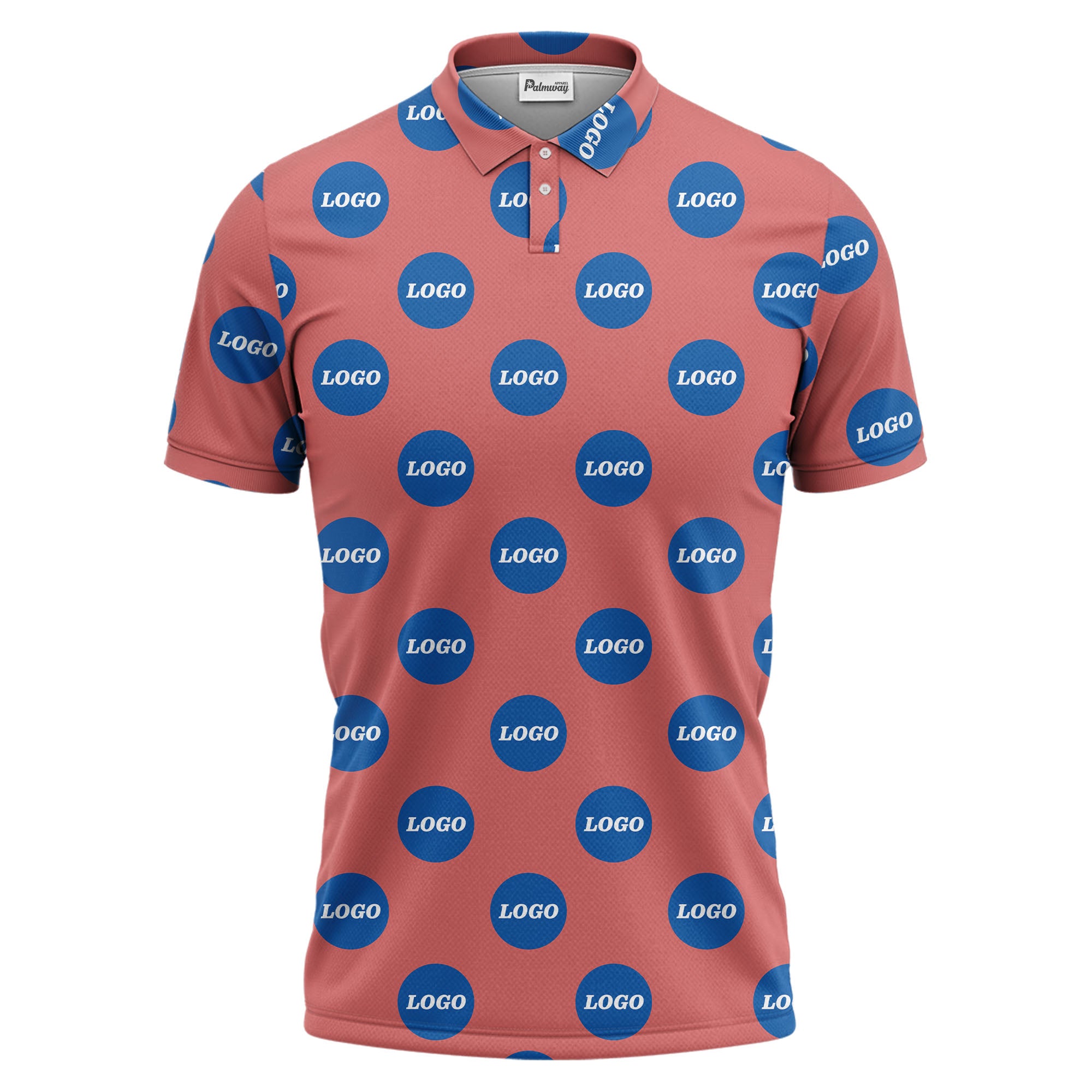 custom color logo polo shirt | bold branded repeating pattern