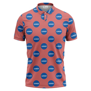 custom color logo polo shirt | bold branded repeating pattern