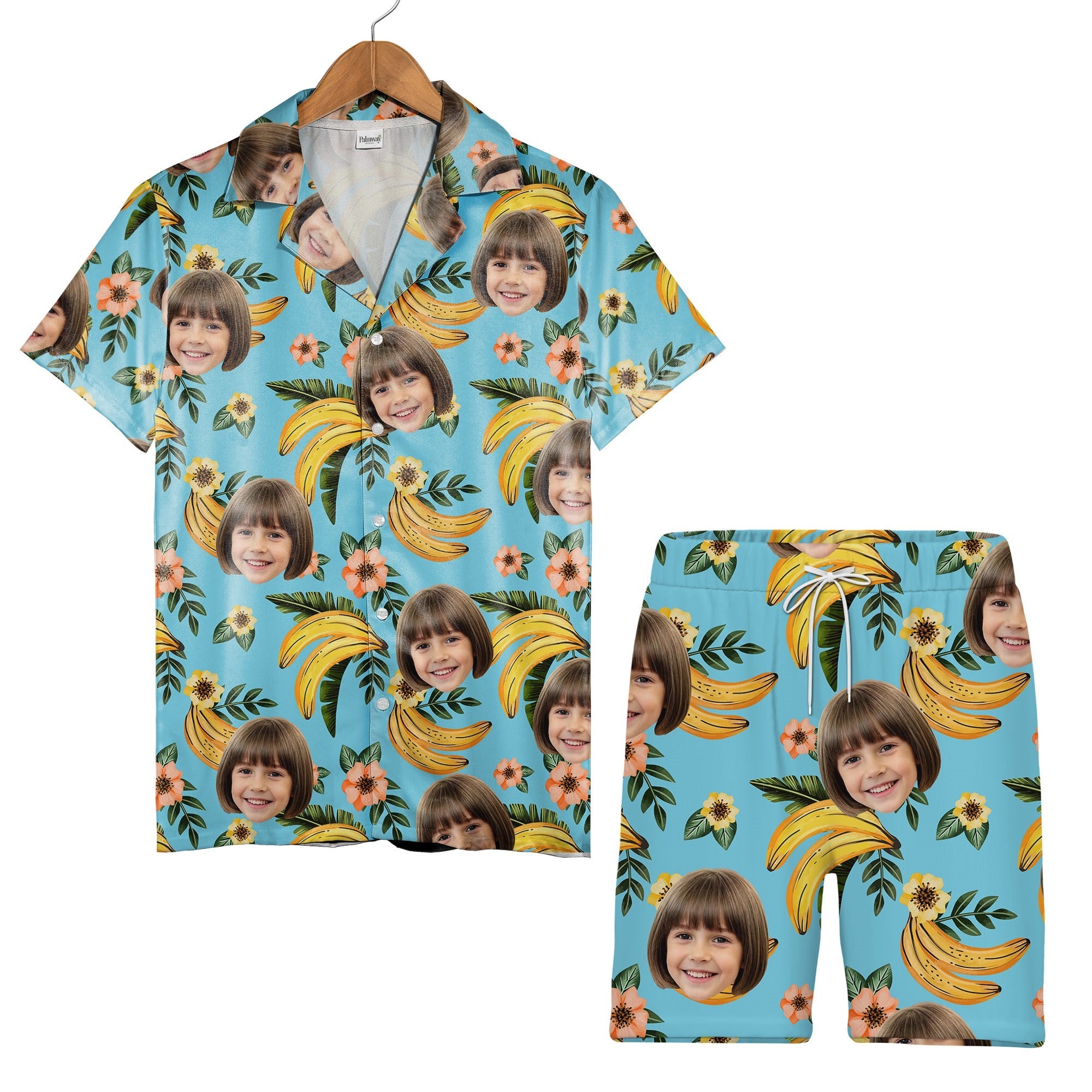 Custom Face Child Banana Leaf Hawaiian Shirt in Bright Yellow Tropical