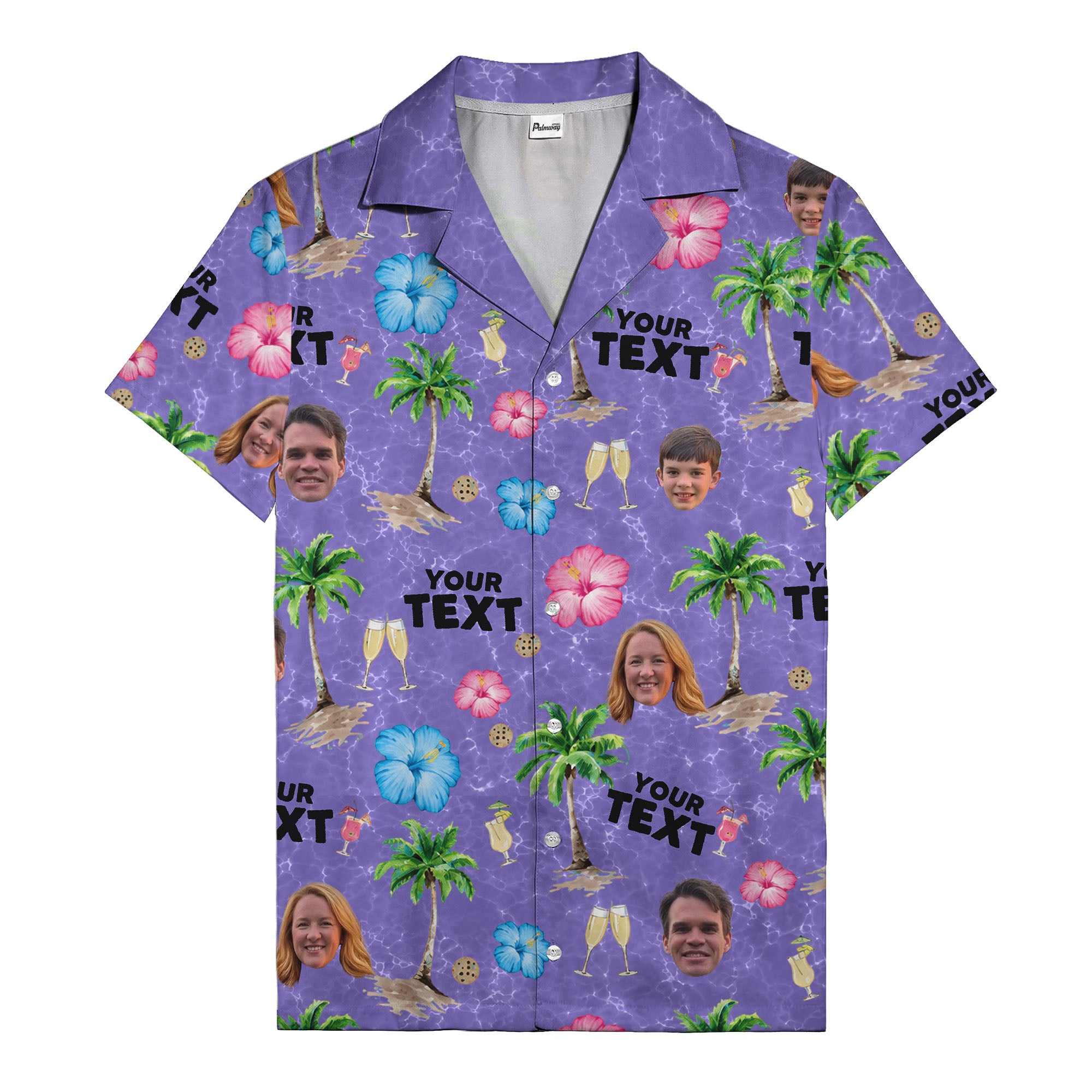 custom faces palm trees hibiscus watercolor hawaiian shirt for men