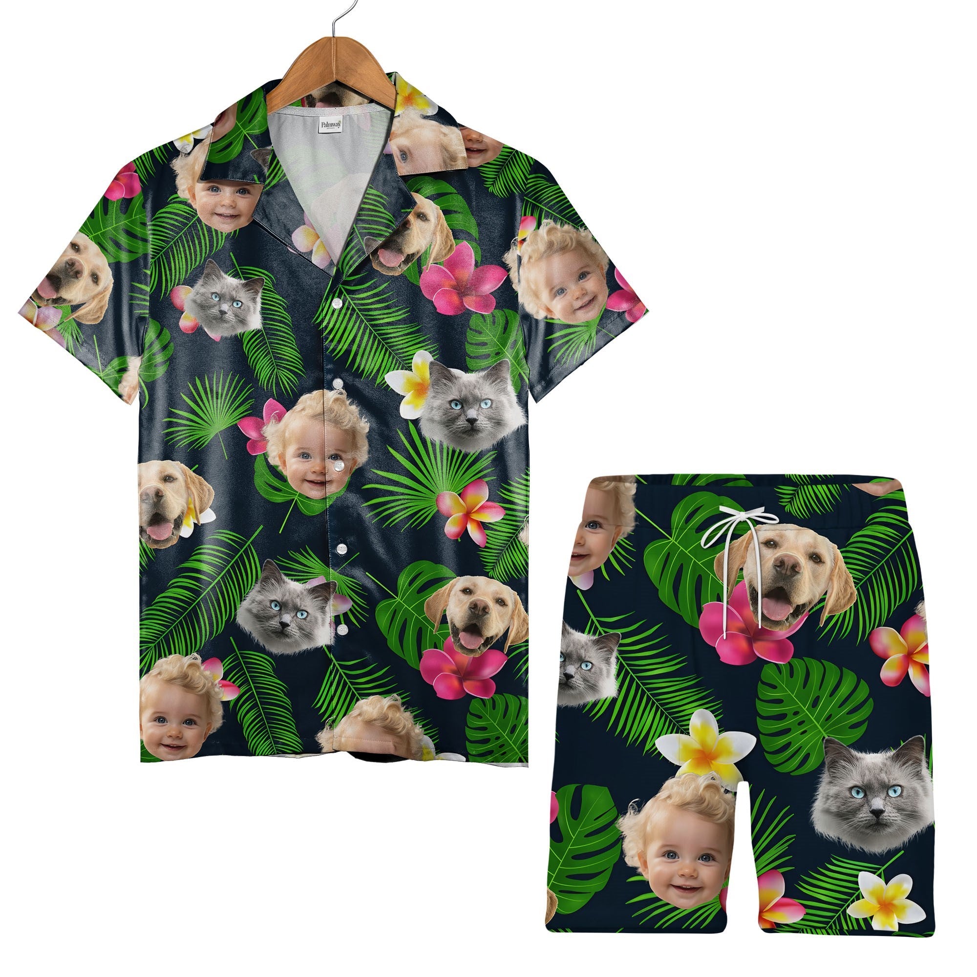 Custom Family and Pet Hawaiian Shirt with Red Hibiscus Pattern