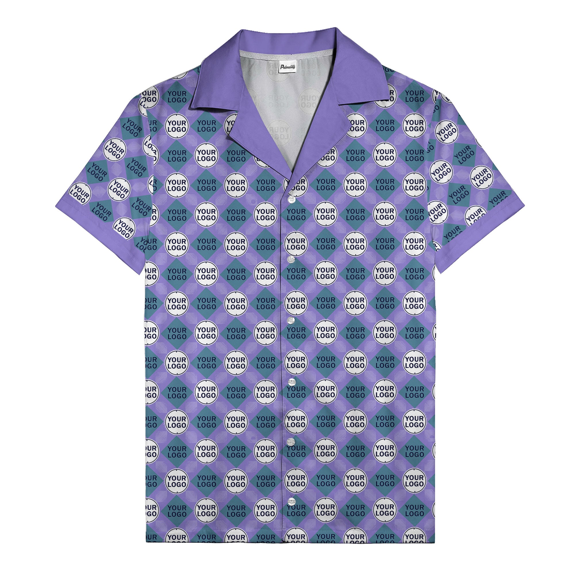 custom logo diamond grid pattern hawaiian shirt for men