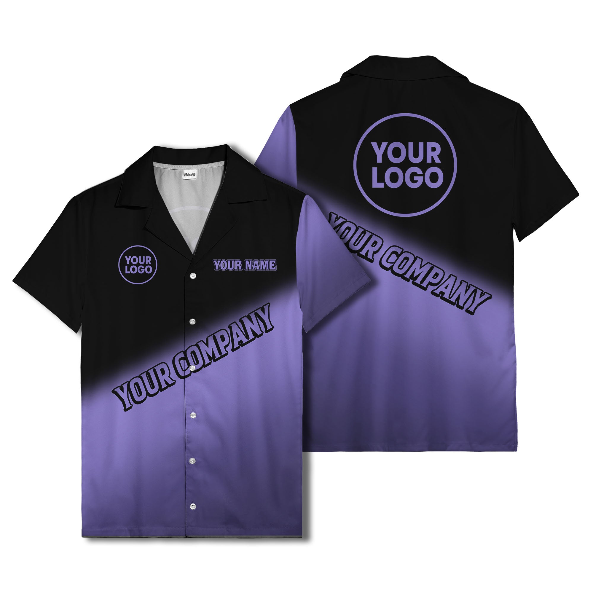 custom logo gradient black white corporate hawaiian shirt