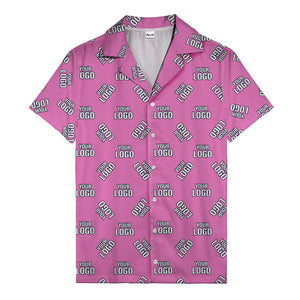 custom logo repeat navy white illustrated hawaiian shirt for personalized style