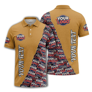 custom logo repeat vertical text pattern personalized polo shirt
