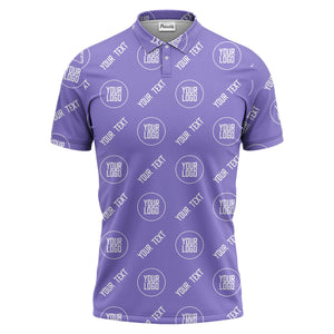 custom logo & text repeat pattern black personalized polo shirt for men