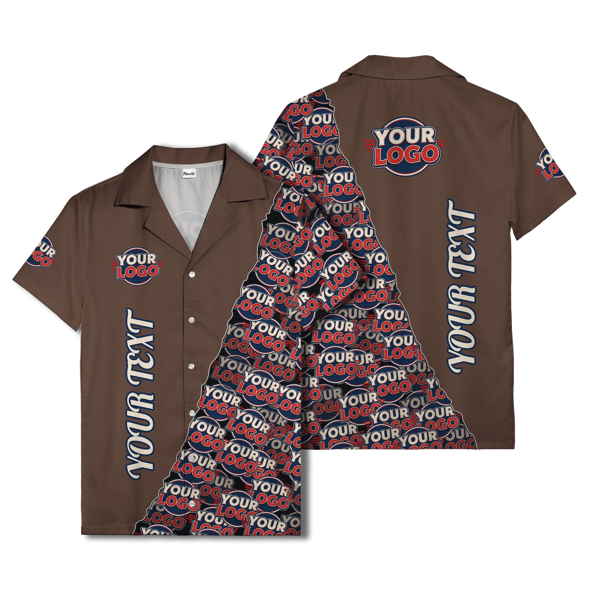 custom logo & vertical text repeat pattern hawaiian shirt
