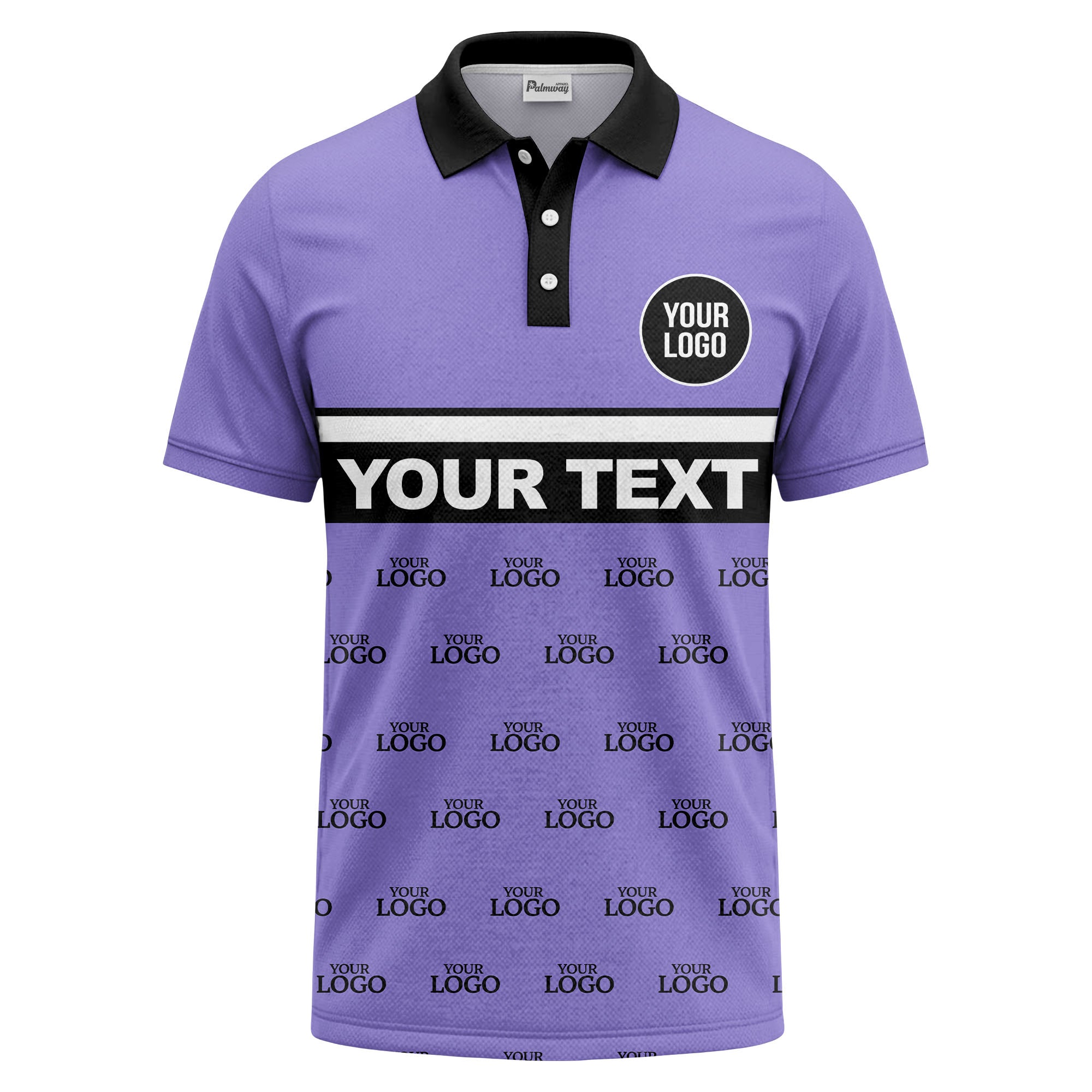 custom monogram logo repeat & text banner all over polo shirt
