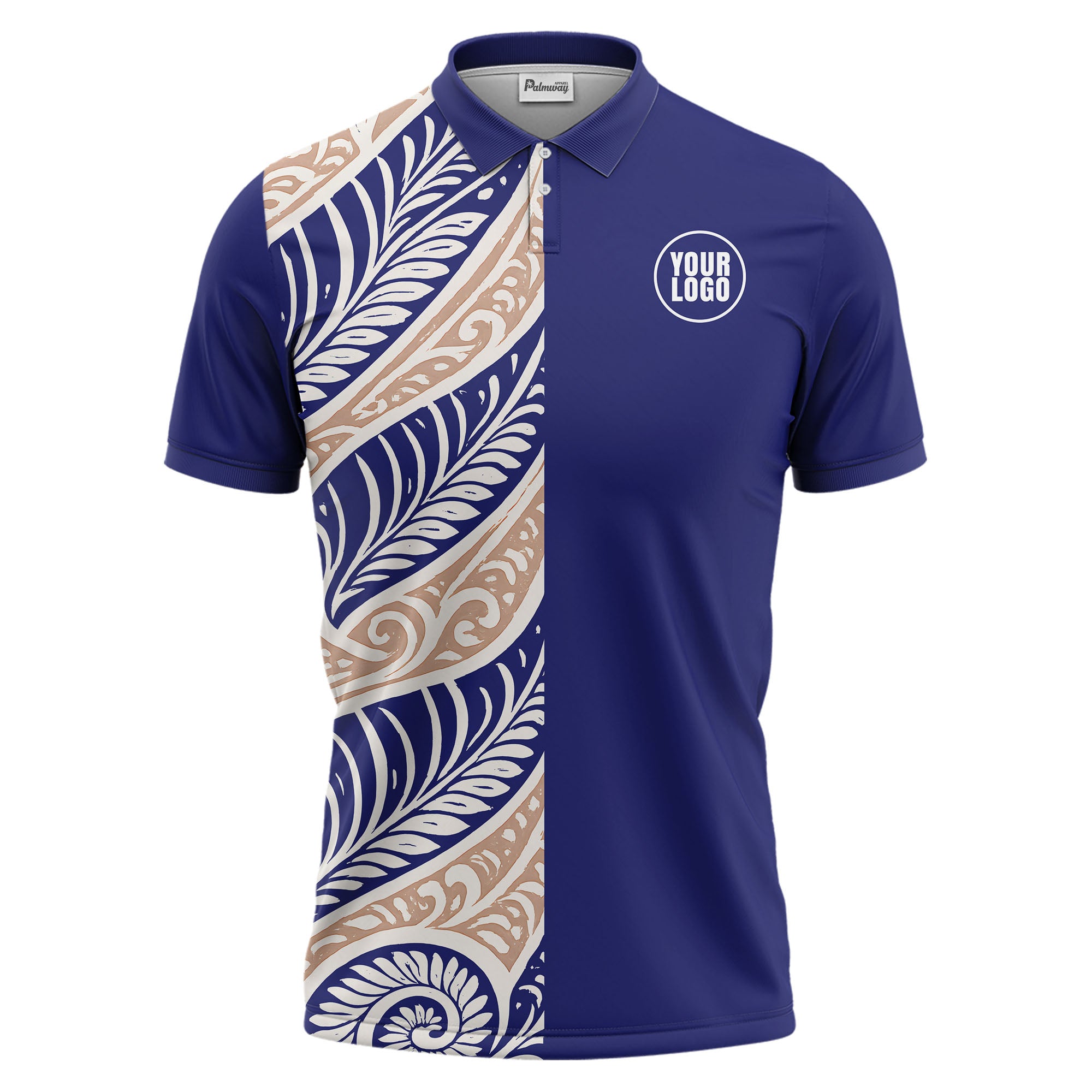 custom multi color tribal geometric curved lines leaf spirals ethnic polo shirt for men