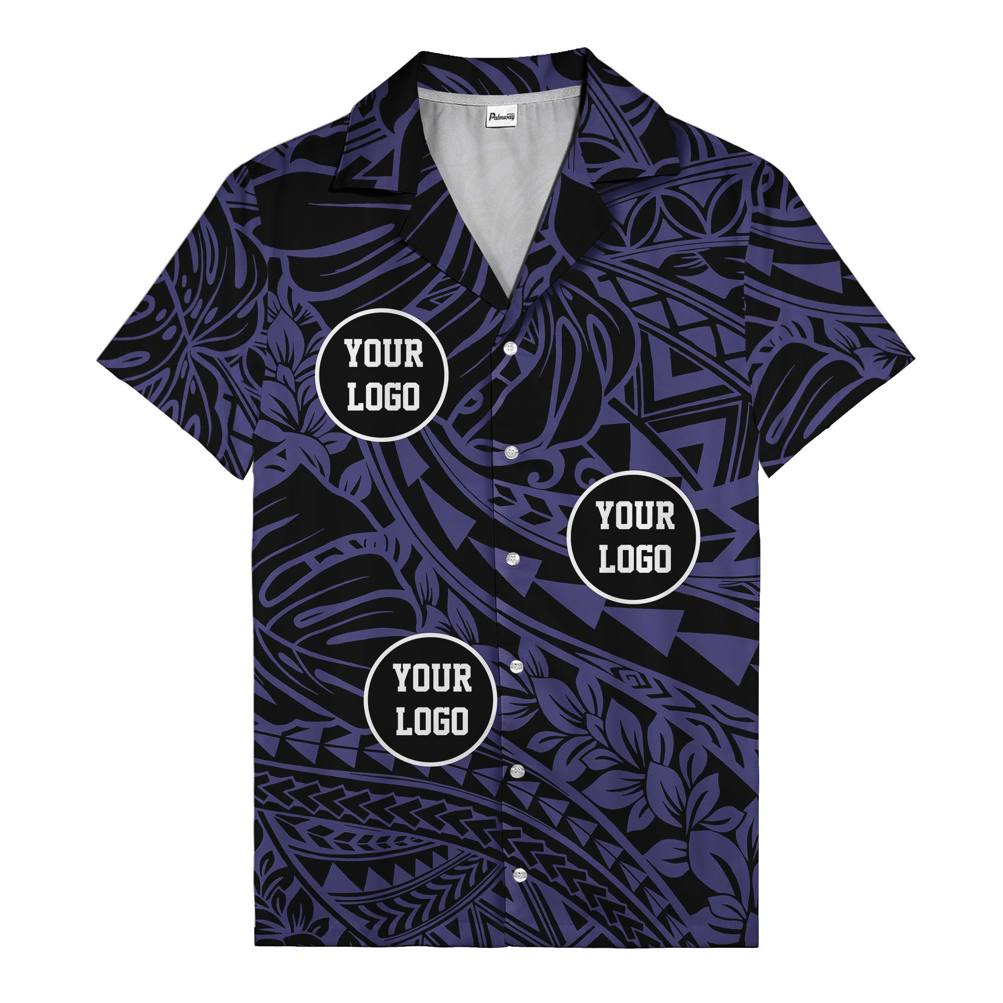 customizable logo circles pattern black hawaiian shirt for men