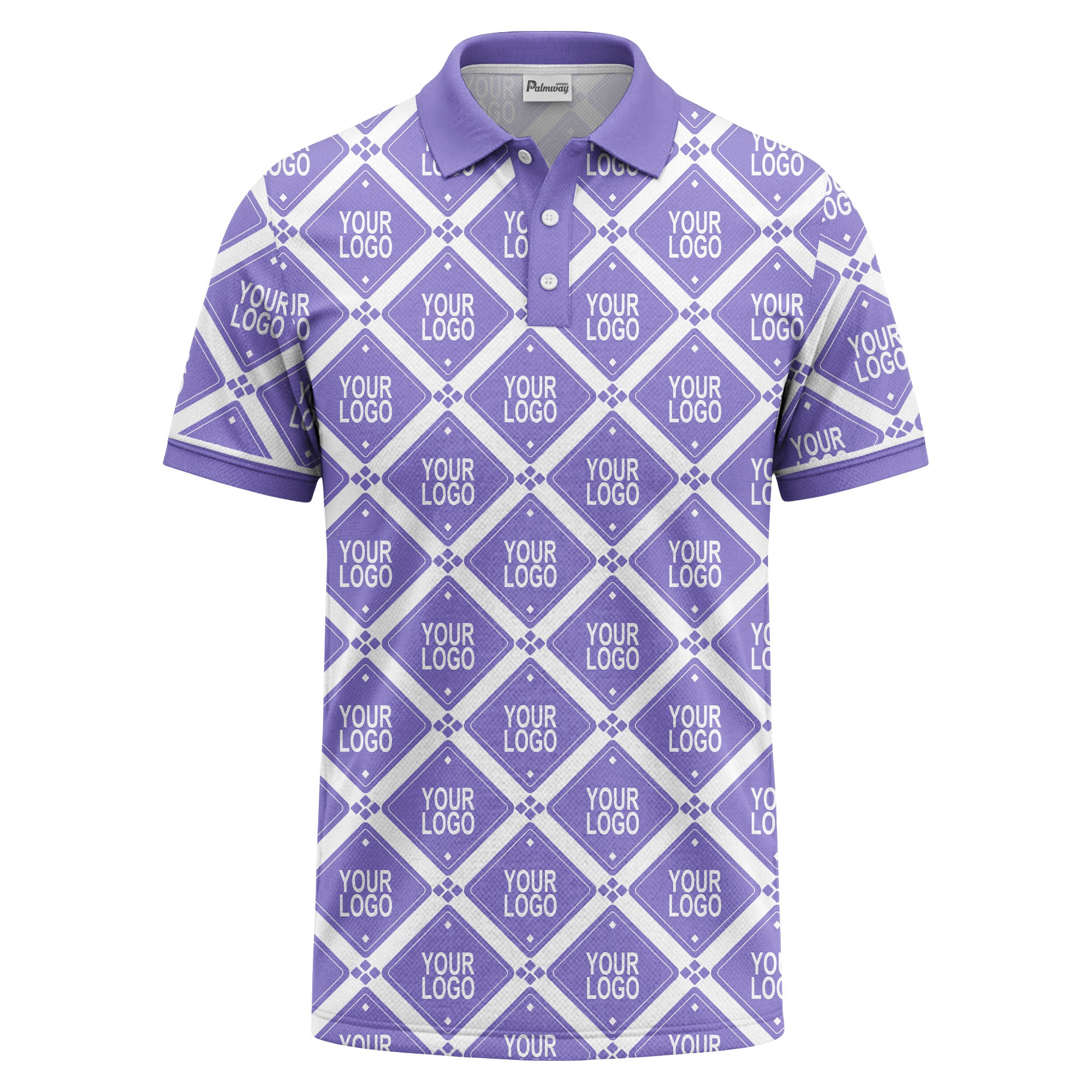 diamond grid logo repeat all over print polo shirt
