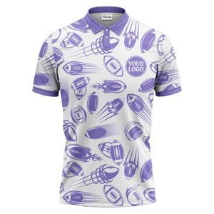 dynamic footballs & speed lines graphic black white sports polo shirt