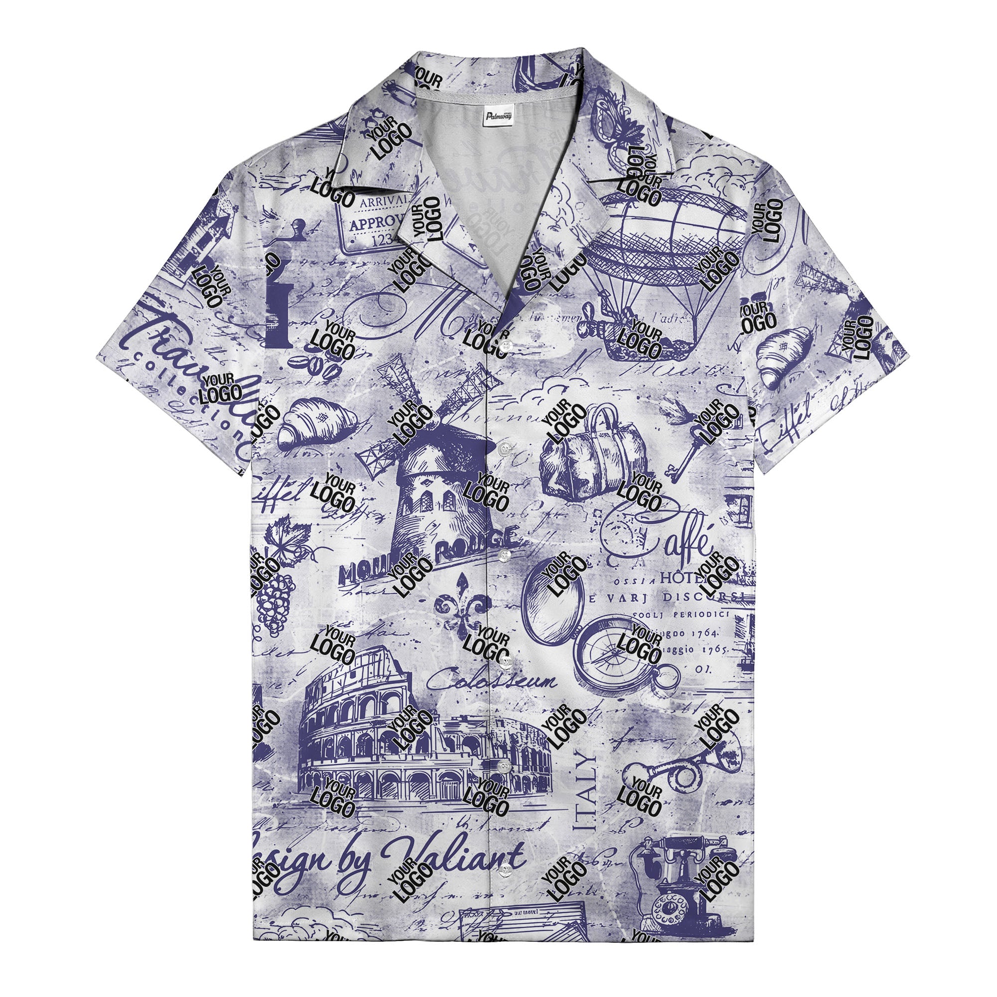 eiffel tower colosseum coffee sketch vintage travel hawaiian shirt
