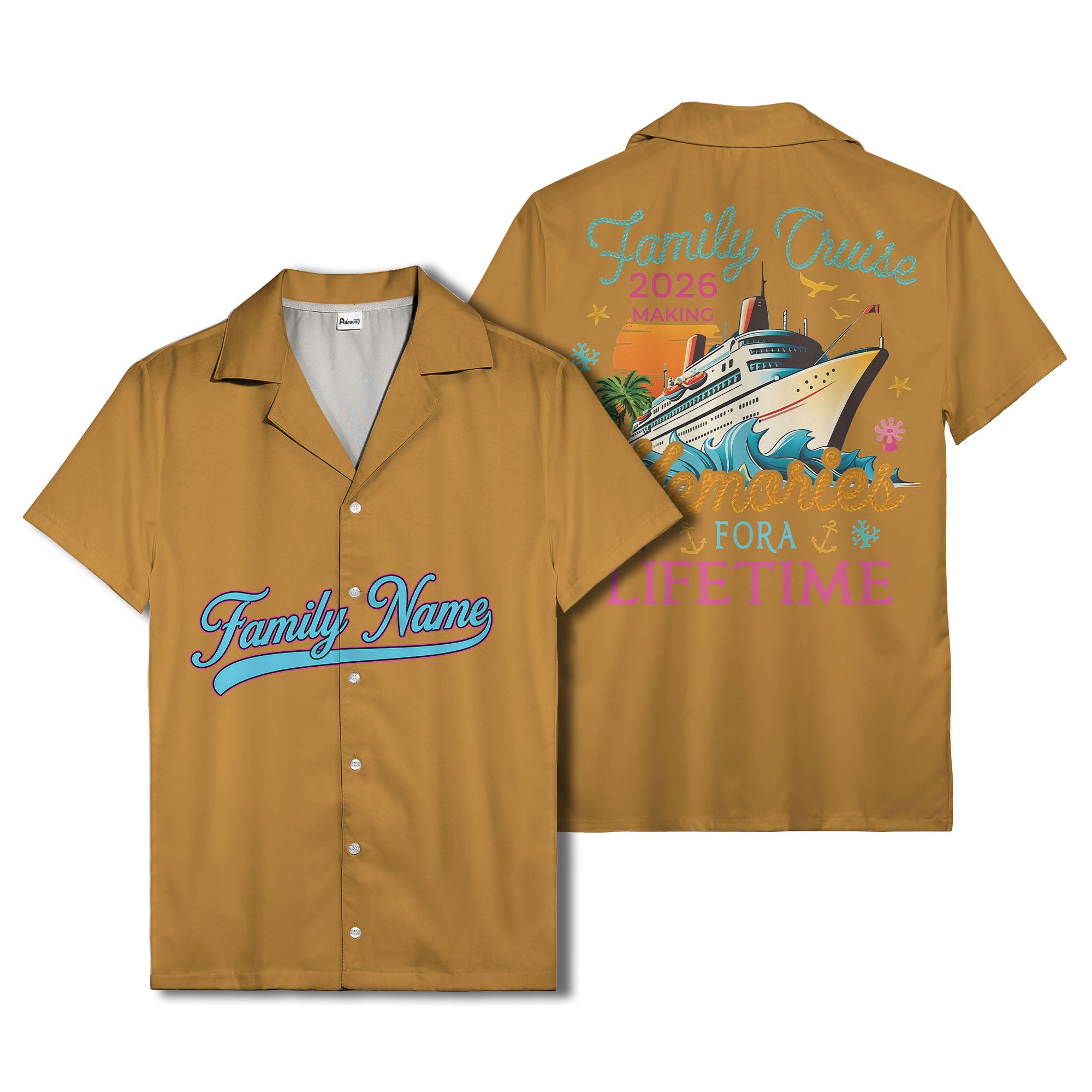 family name script & logo circle personalized hawaiian shirt