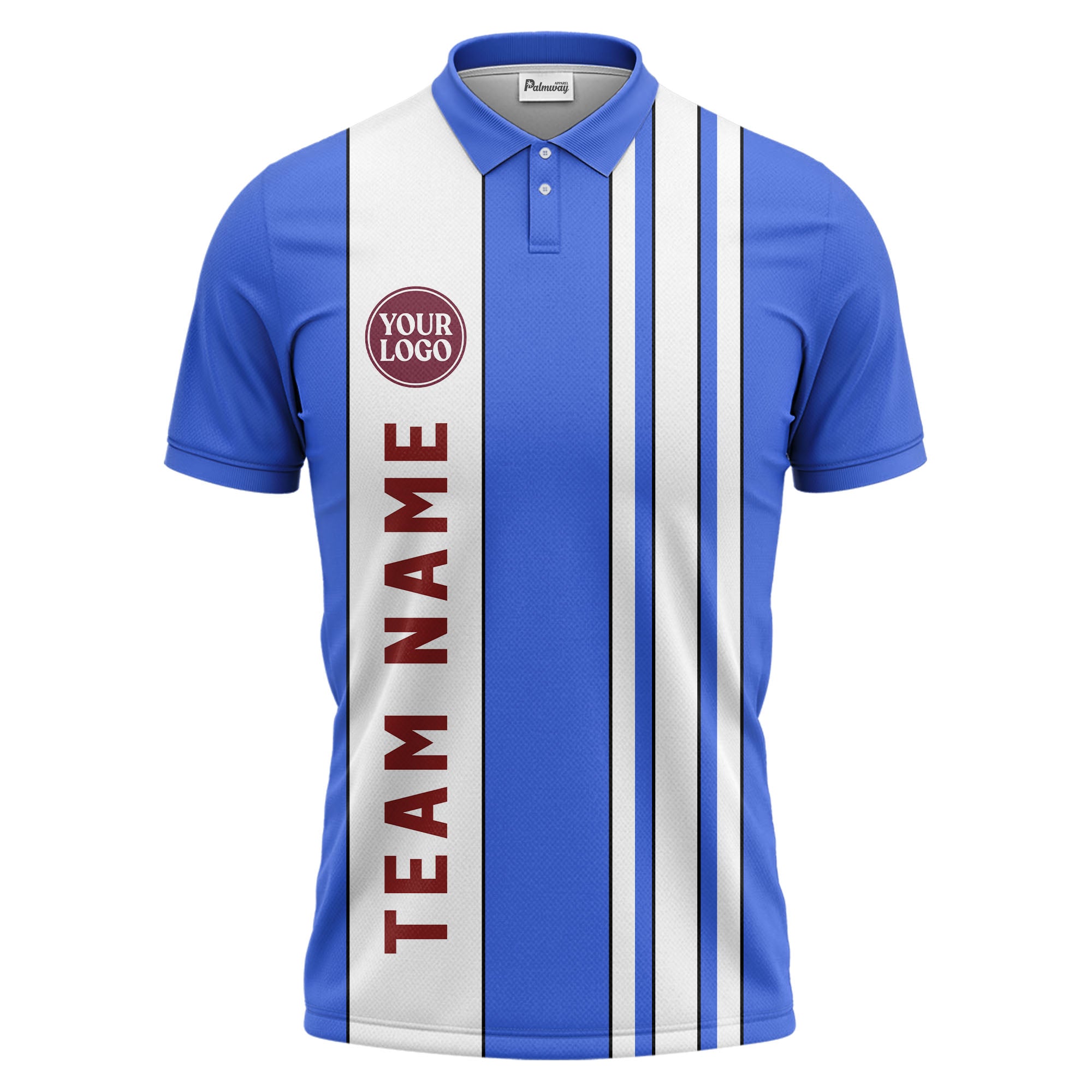 Geometric Maroon Black White Striped Team Polo Shirt With Custom Text Panel