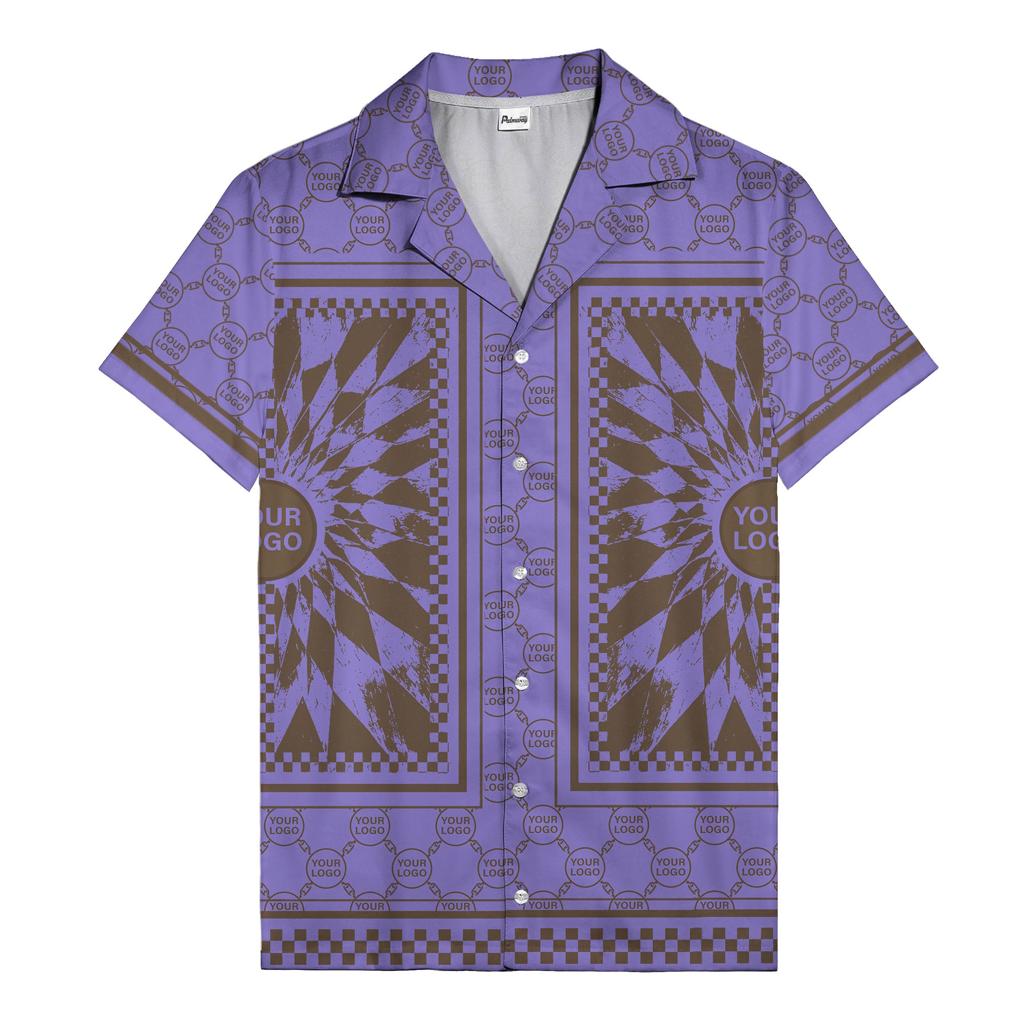 geometric palm leaves checkerboard border hawaiian shirt for men