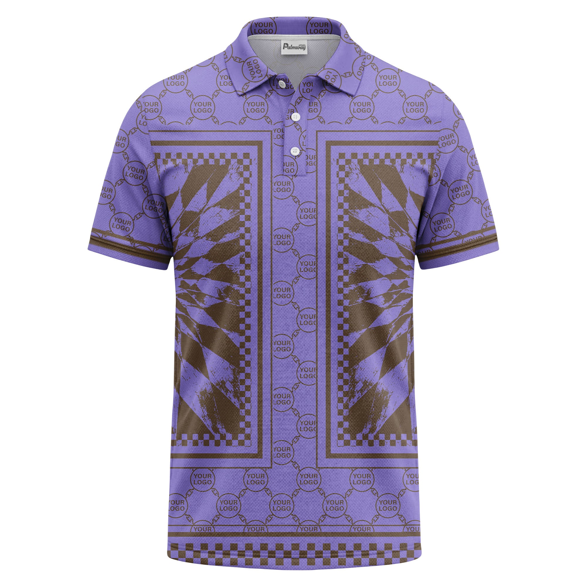 geometric palm leaves checkerboard border polo shirt