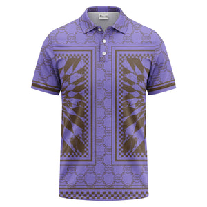 geometric palm leaves checkerboard border polo shirt