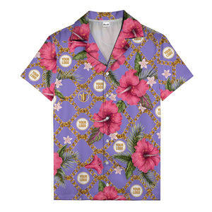 gold chain & pink hibiscus watercolor hawaiian shirt for men