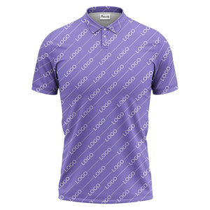 gold custom logo repeat pattern on black luxury minimalist polo shirt