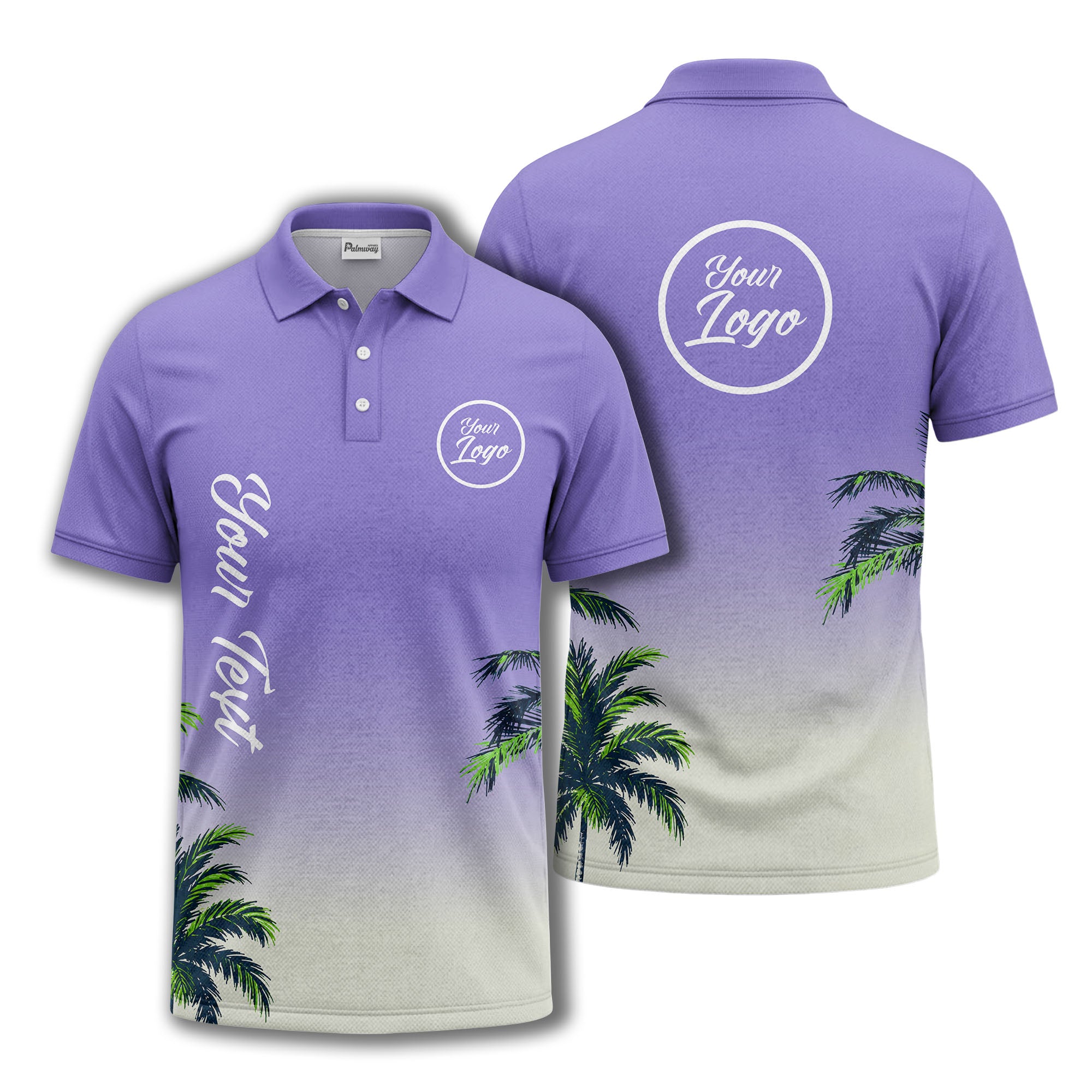 gradient fade palm trees silhouette polo shirt with custom text