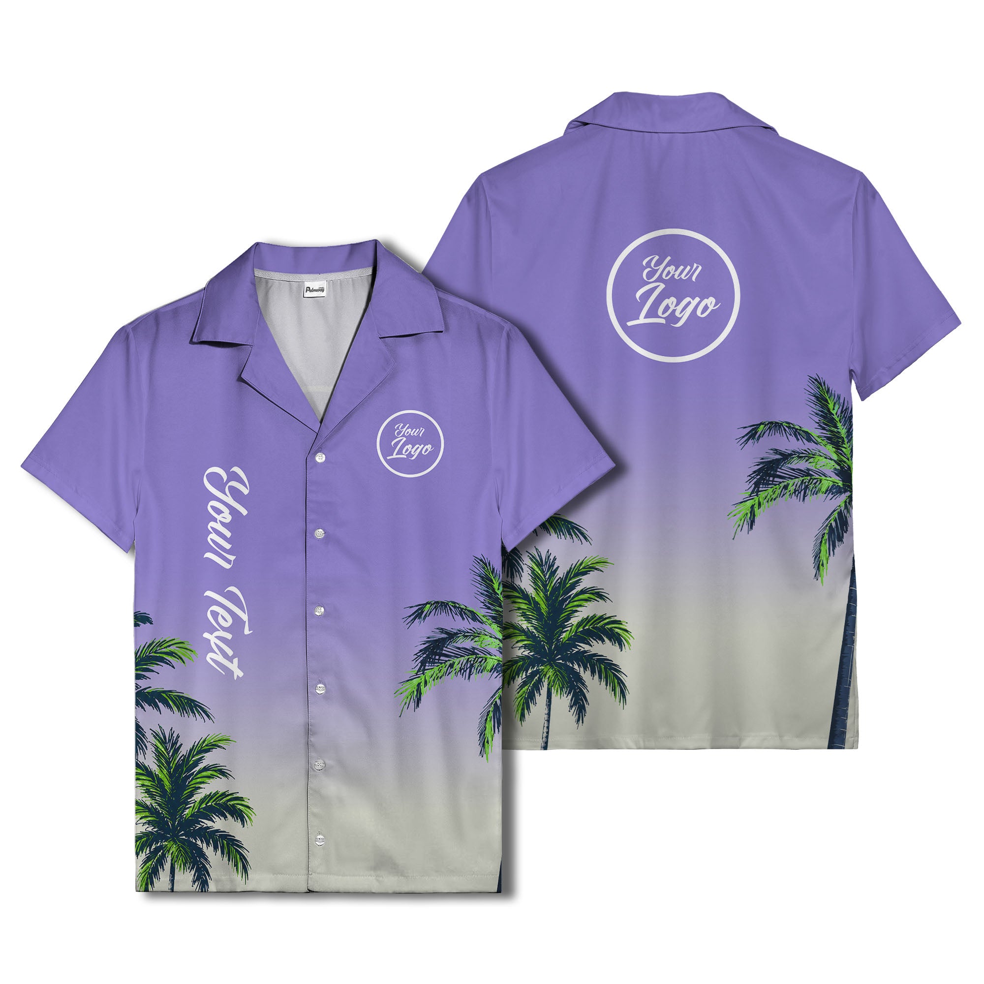 gradient palm tree silhouettes custom text hawaiian shirt for men