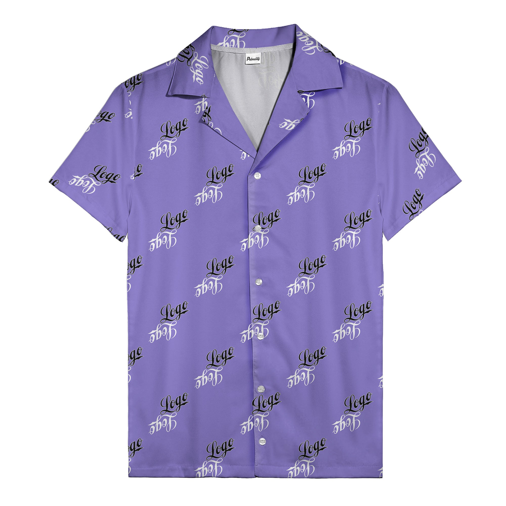 hand-drawn calligraphic script logo repeat black white hawaiian shirt for men