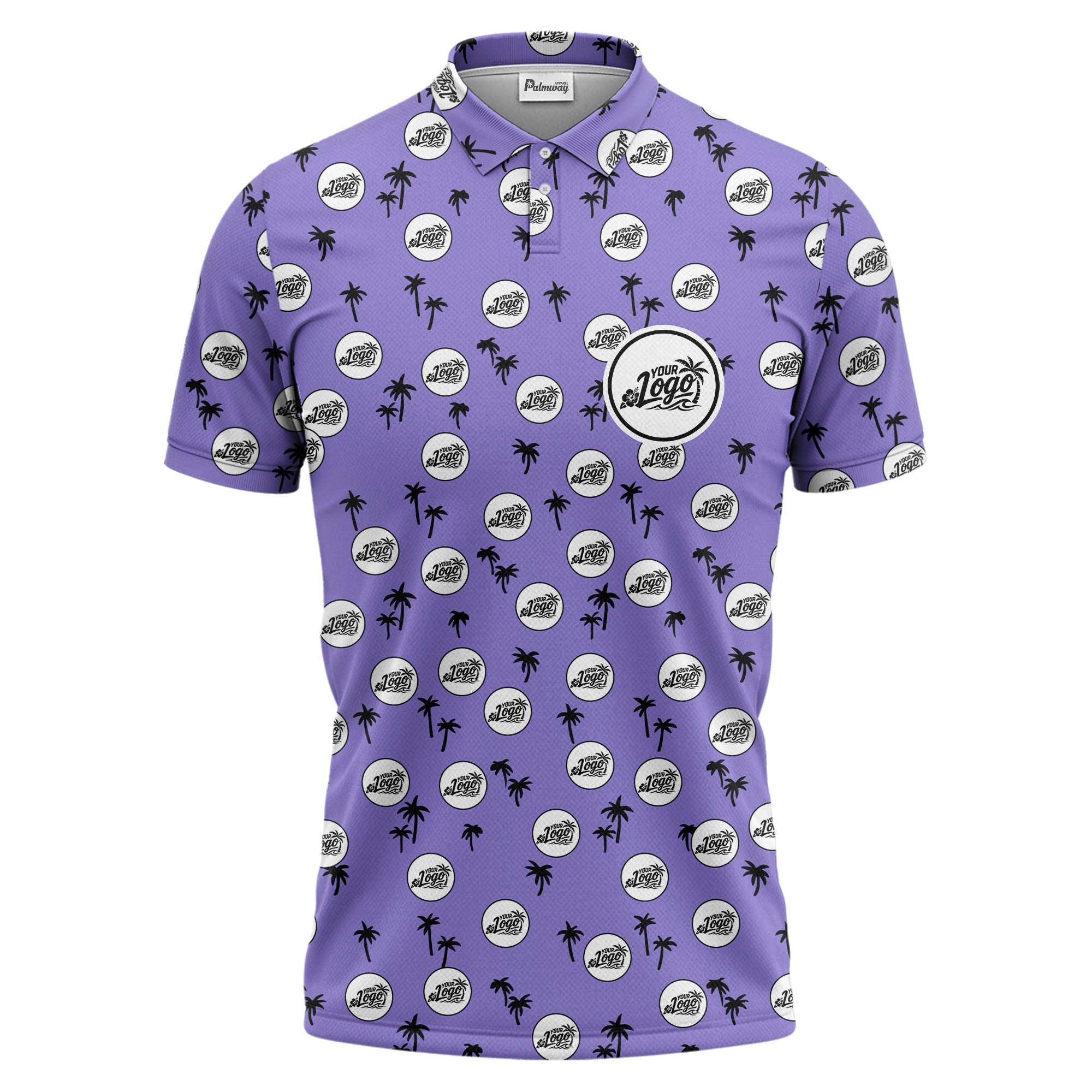 illustrated black tropical palm trees repeating polo shirt for summer beach days
